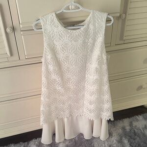Tahari White Lace Overlay Dress